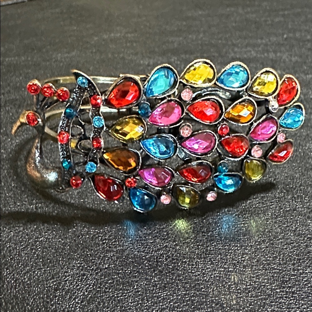 31.  Vintage Rhinestone Peacock Swivel Cuff Bracelet